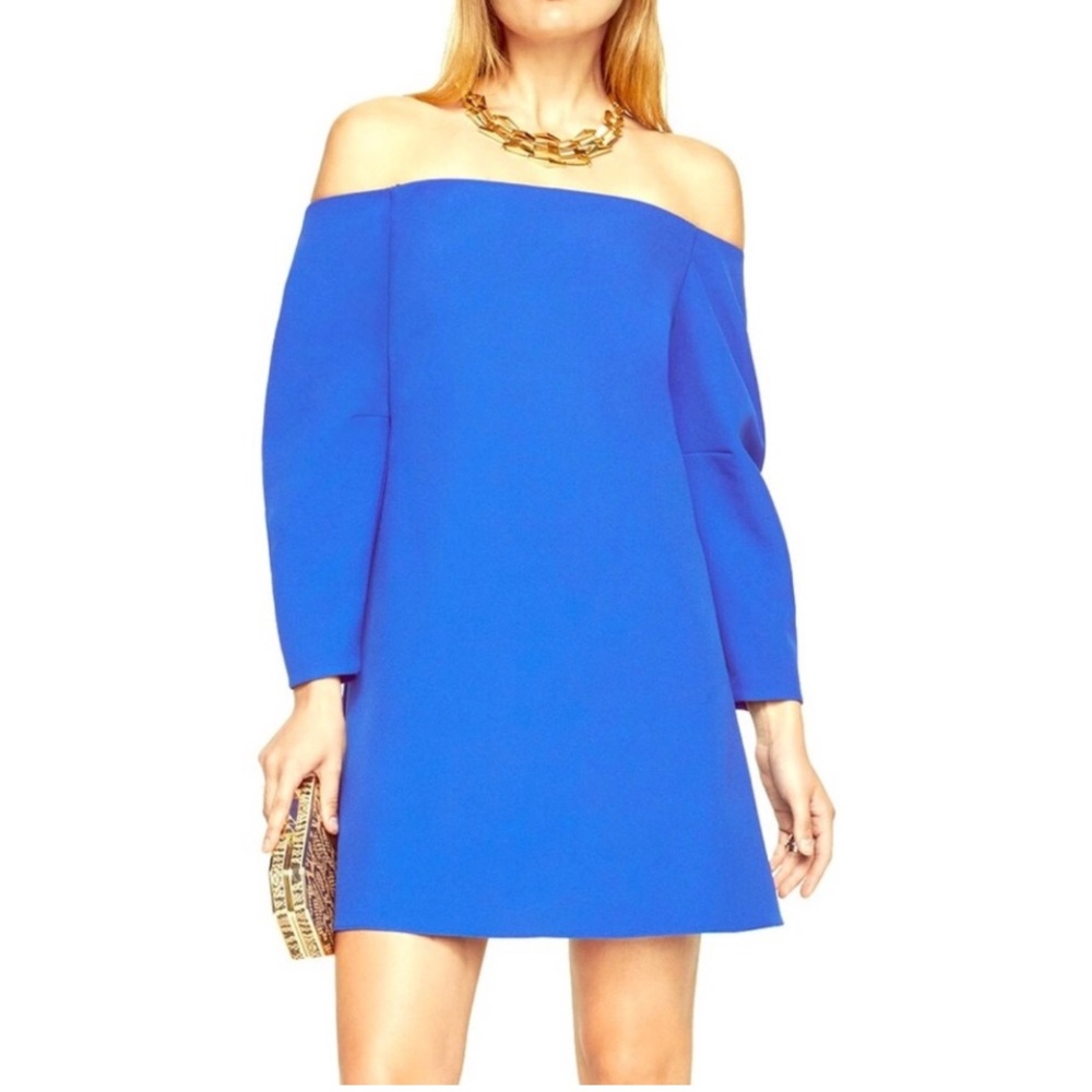 BCBGMaxAzria Blue Off-Shoulder Bishop Sleeve Dress